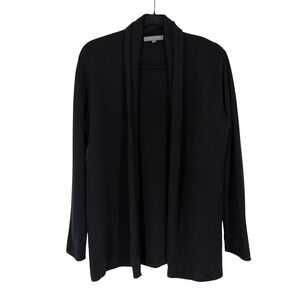 Neiman Marcus Cashmere Collection Black Open Front Shawl Cardigan Sweater M
